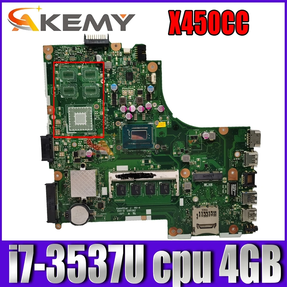 

Материнская плата Akemy для Asus X450CC X450CA A450C X450C со стандартным процессором, память 4 Гб