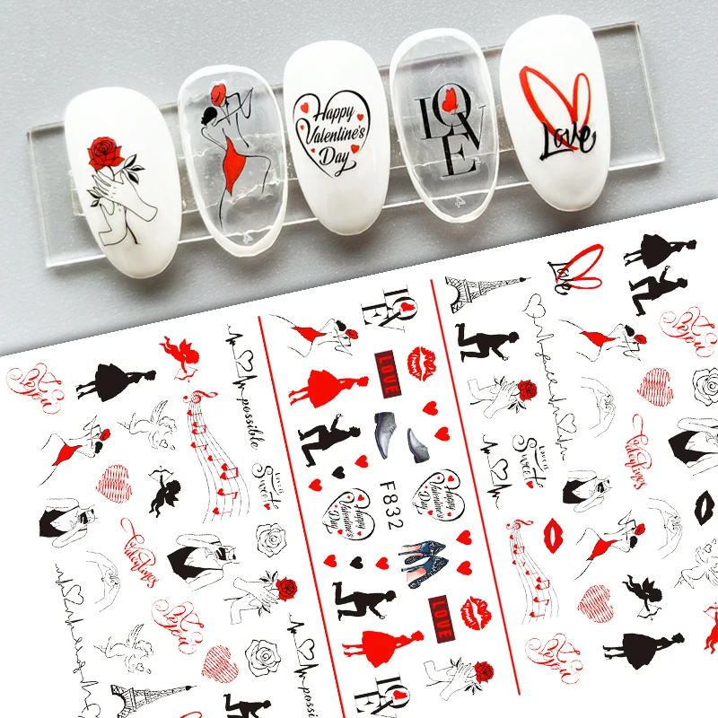 

Valentine's Day 3D Nail Sticker Art Sliders Sweet Love Heart Lover Marry Decals Decorations Stickers For Manicure Accessories