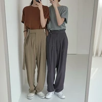 spring autumn women office ladies all match suit pants streetwear casual high waist wide leg loose solid long pants with sashes