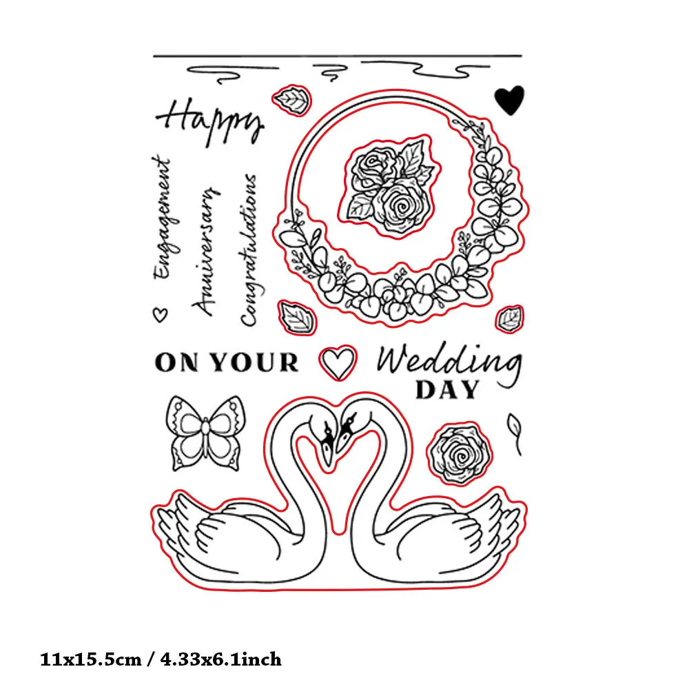 Резиновые прозрачные штампы Love Swan изготовление открыток на день свадьбы