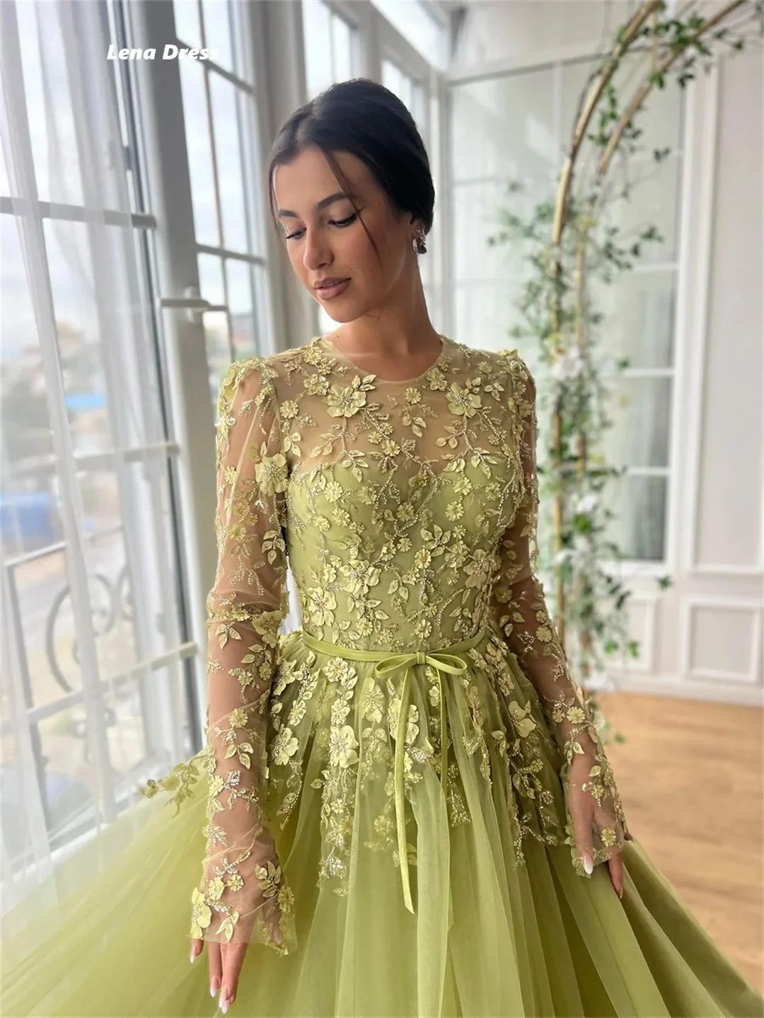 Lena Элегантные вечерние платья с круглым вырезом Женское свадебное платье