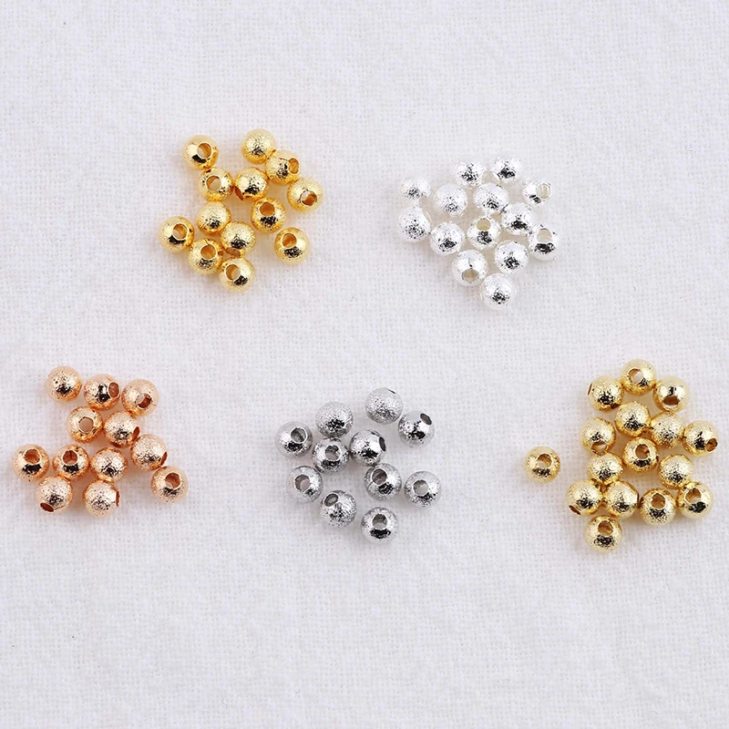 

40pcs/lot 14/18K Gold Plated Brass Round Matte Frosted Ball End Seed Beads For Bracelet Jewelry Making DIY Crafts