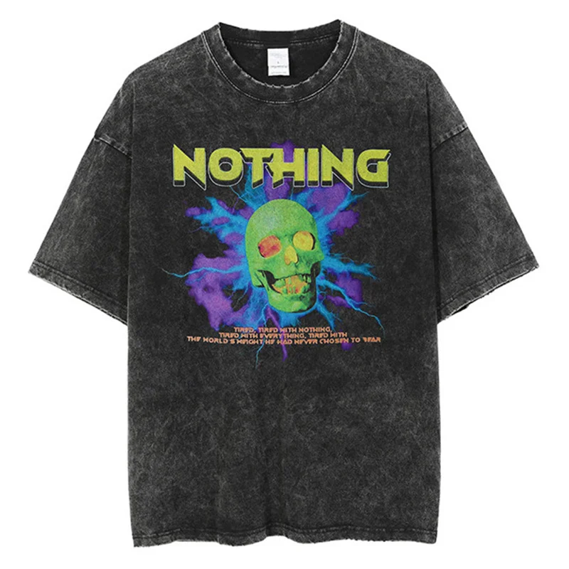 

2022 хип-хоп Уличная футболка с буквенным принтом скелета молнии готические футболки с коротким рукавом винтажные негабаритные хлопковые му...