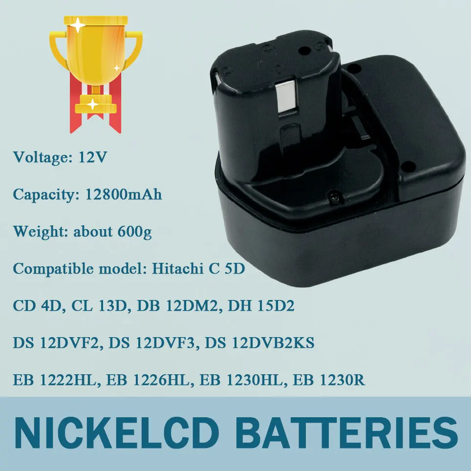 

2022 12V Ni-CD 12800mAh Cordless Power Tool Battery for Hitachi EB1214S EB1212S EB1214L Eb1220bl Eb1220hl Eb1220hs Eb1220rs