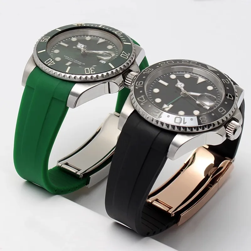 Фото Ремешок для часов Rolex 20 мм, силиконовый, оригинальный, для GMT, Black Submariner, Green Submariner, с изогнутым креплением №5