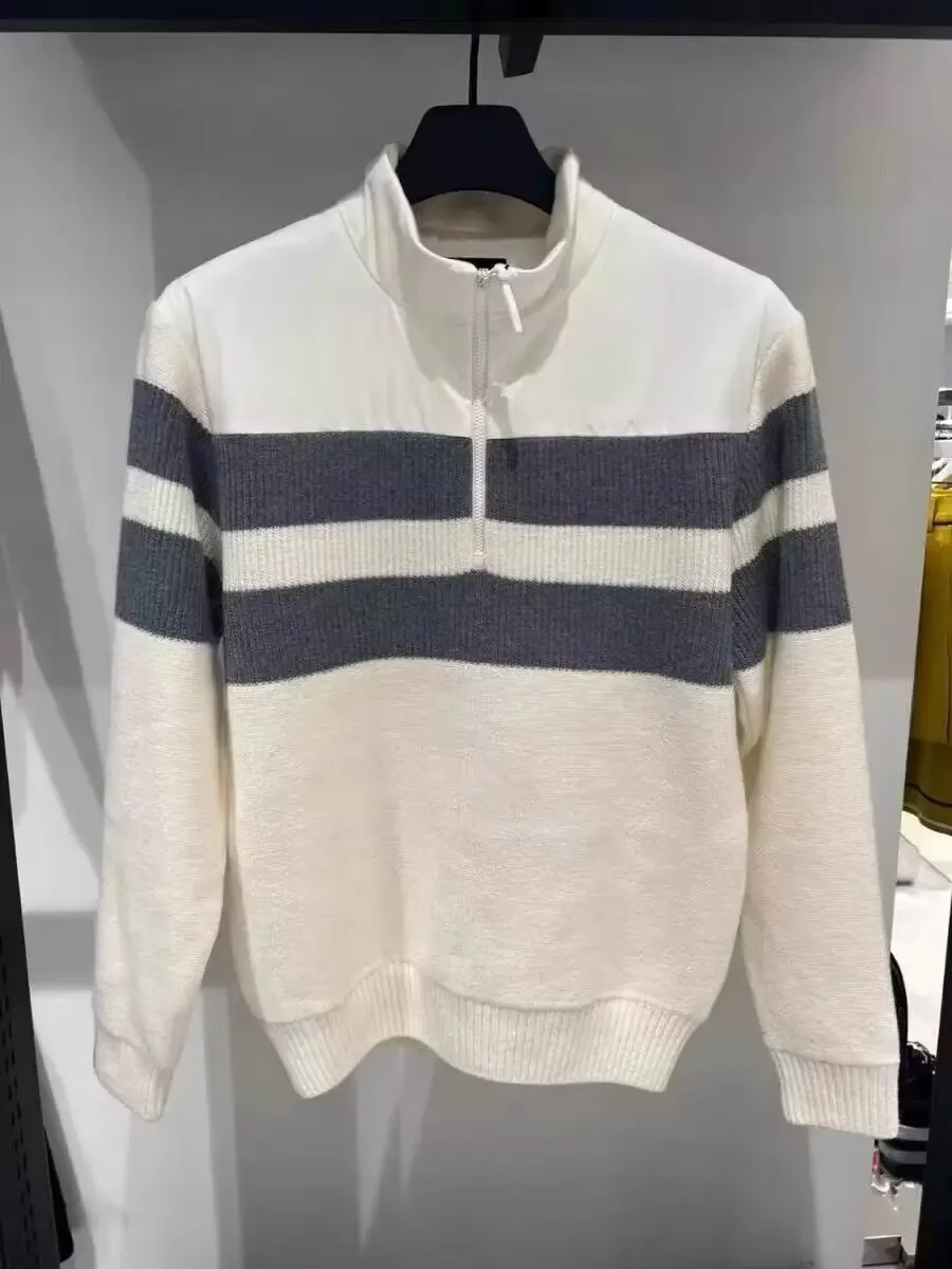 

Мужской Универсальный трикотажный ветрозащитный полосатый топ с воротником средней высоты для гольфа на осень/зиму 2023