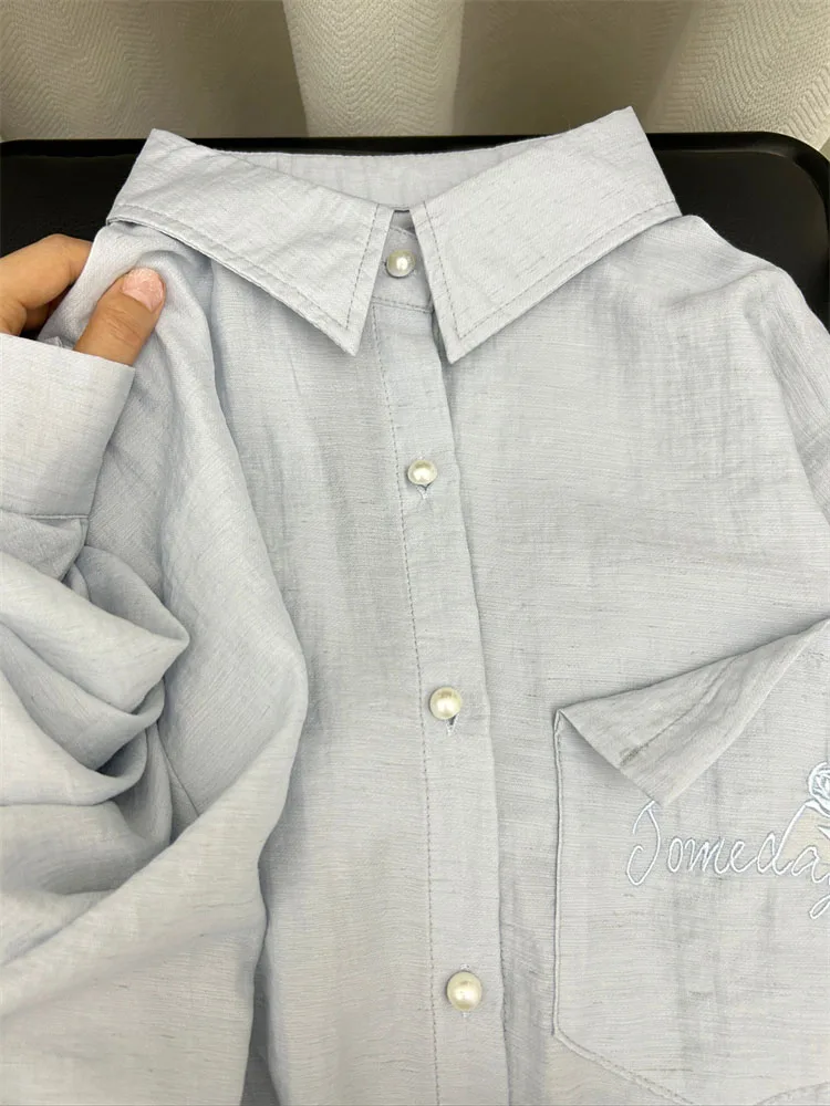 Американская винтажная простая футболка элегантная синяя блузка-поло с