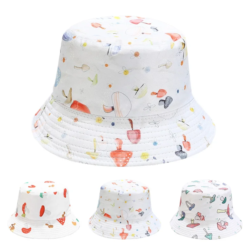 

Unisex Cotton Bucket Hats Cute Mushroom Pattern Double-Sided Cap For Women Outdoor Beach Sunscreen Panama Hat Bob Fisherman Hats