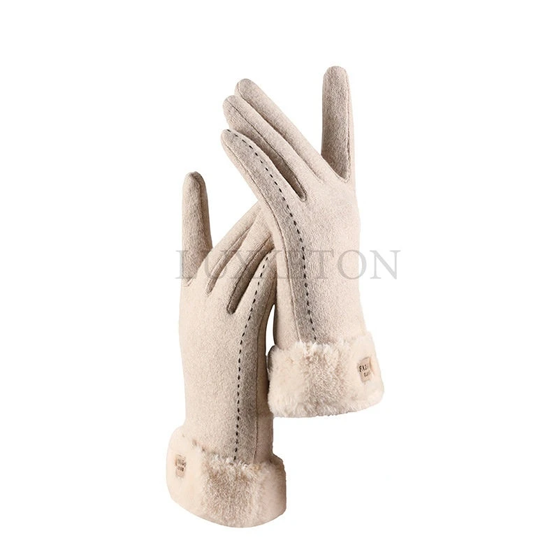 

Women Winter Wool Cashmere Touch Screen Keep Warm Gloves High Quality Thicken Elegant Cute Lovely Female Plush Wrist Soft Gloves