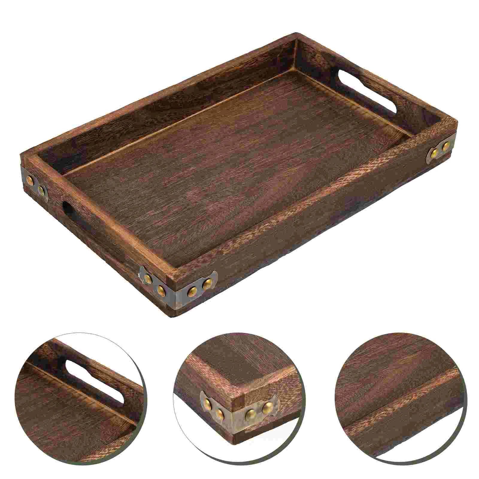 

Tray Serving Wooden Wood Platestorage Fruit Decorative Platter Tea Retro Snack Trays Coffee Dried Breakfast Bathroom Rustic