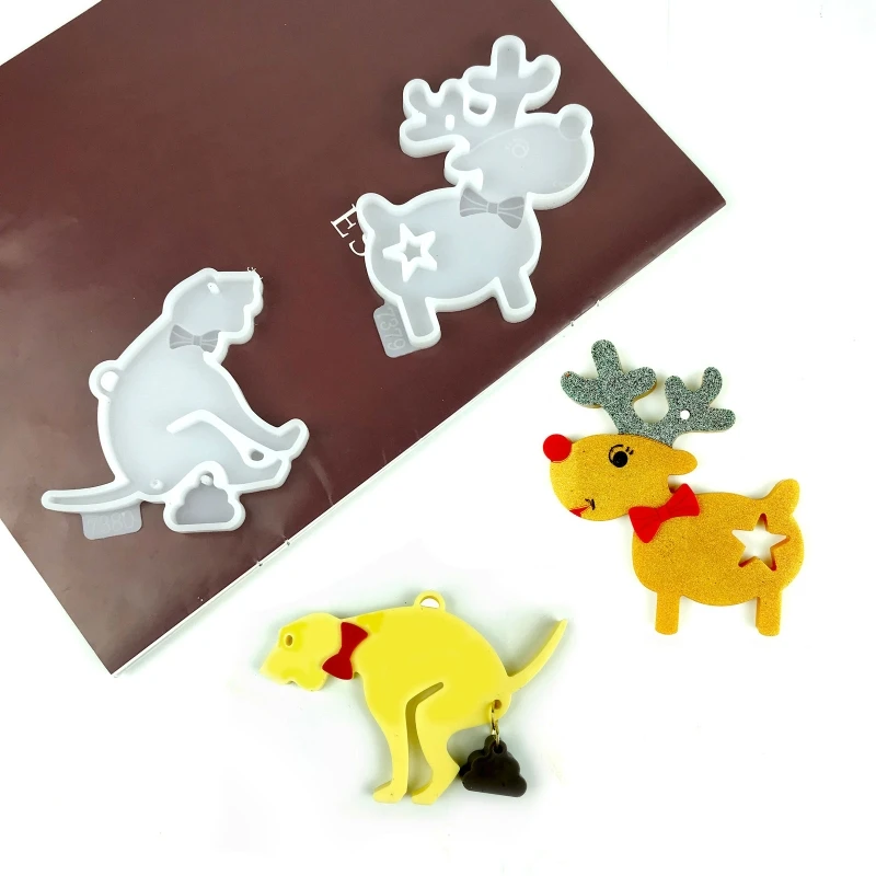 

Puppy Wall Hanging Epoxy Mold Diy Keychain Pendant Wall Decoration Christmas Elk Ornament Key Pendant Silicone Mold