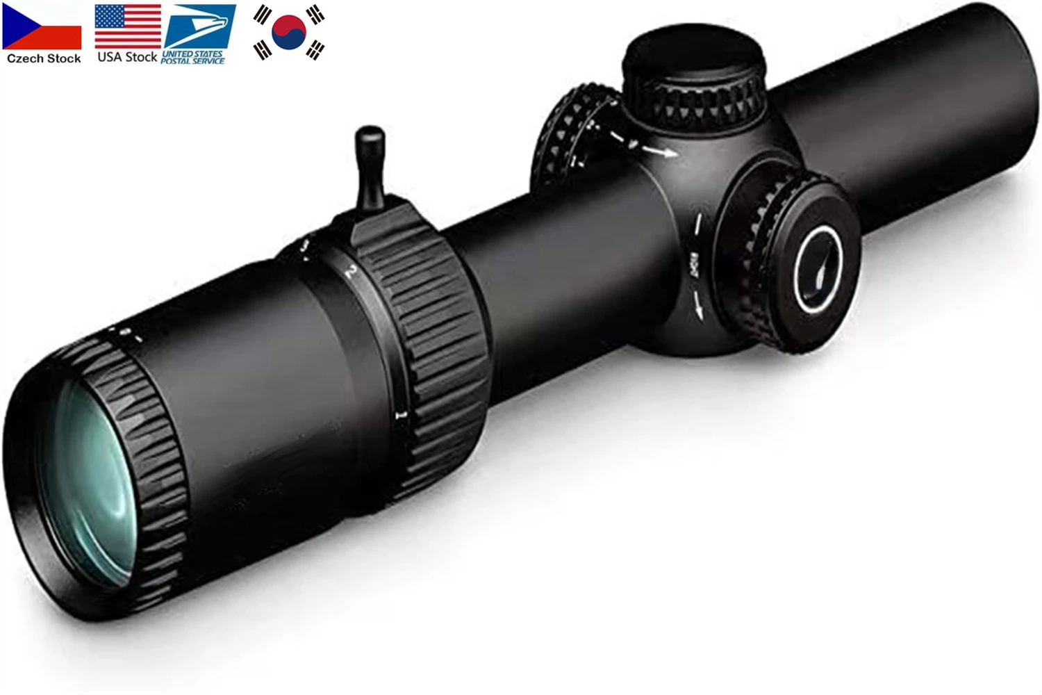 

1-6x24 Rifle Scope with Illuminated Turret Lock System Wide Field of View Design for AR 15 .223 5.56 Hunting Front Sight