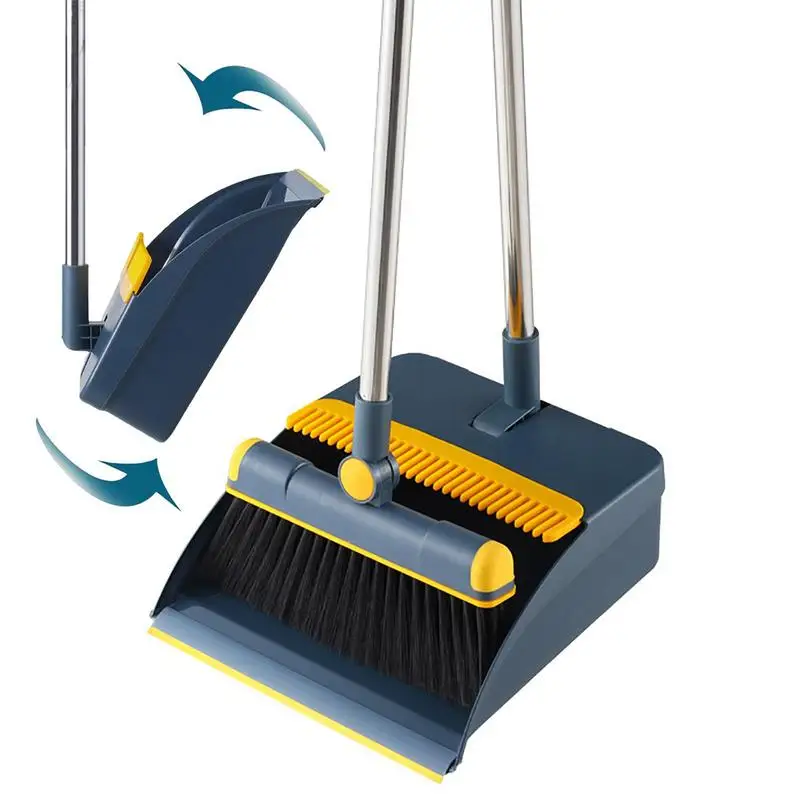 

Fold-able Broom And Dustpan Set Household Cleaning Extendable Suit Multi-function Dustless Floor Squeegee Brush Soft Comb Teeth