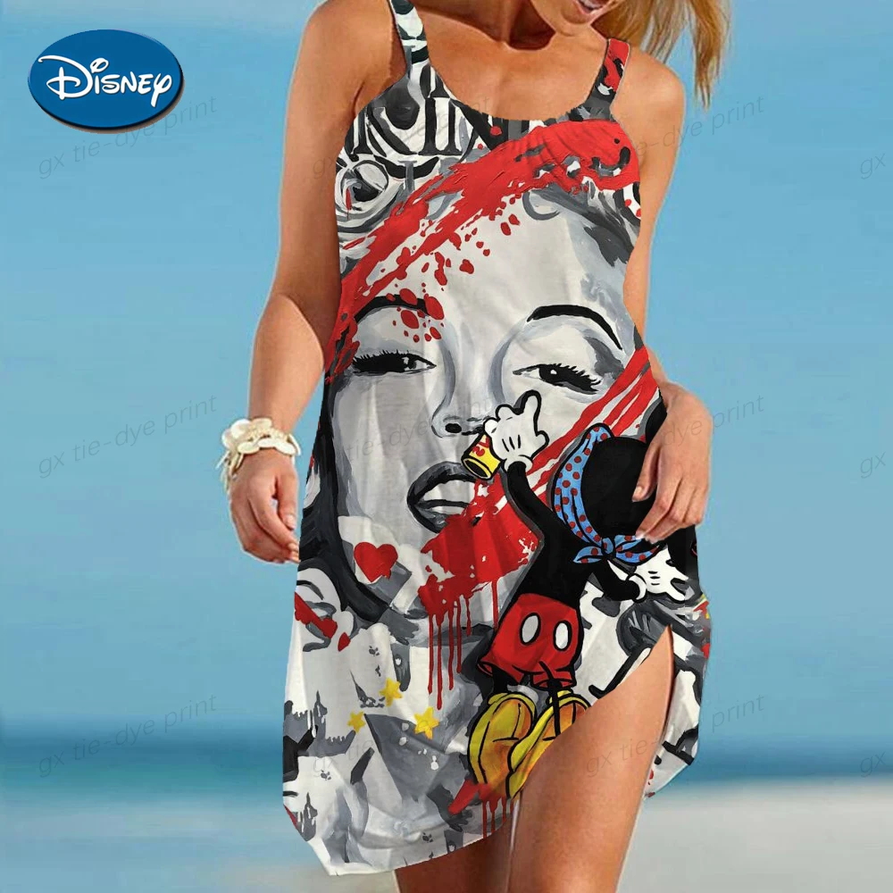 

Женское летнее свободное платье без рукавов с принтом Минни и Микки Маус