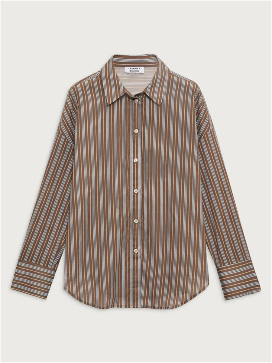 Женский костюм из двух предметов винтажная блузка и брюки в полоску рубашка с