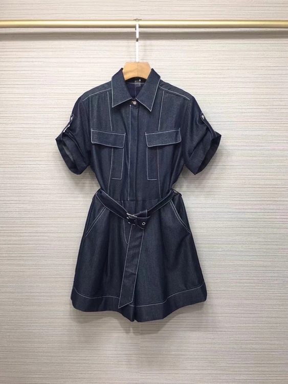

2022 new women fashion belt slim car line trim straight shorts simple jumpsuit 517