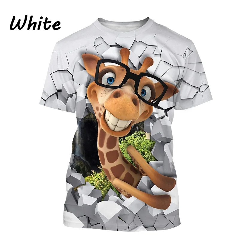 

New Men's and Women's Summer 3d T-shirt Street Giraffe Print T-shirt Cute Small Fresh T-shirt Breathable and Comfortable