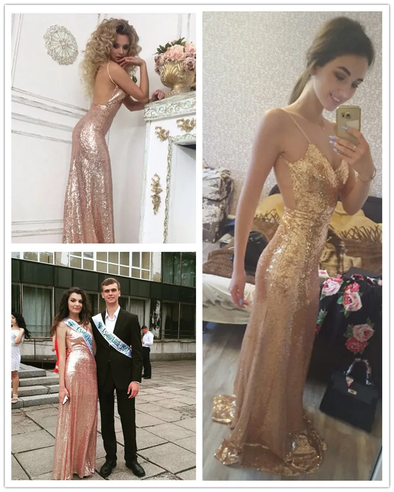 Блестящее женское длинное платье с блестками в пол открытой спиной и золотыми