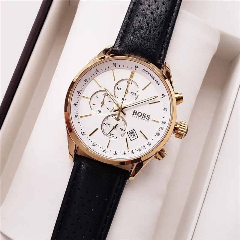 Fashion Hugo Boss Businees Mens Watch Casual Dial Quartz Movement Auto Date Wateproof Wristwatch Belt Strap Colck