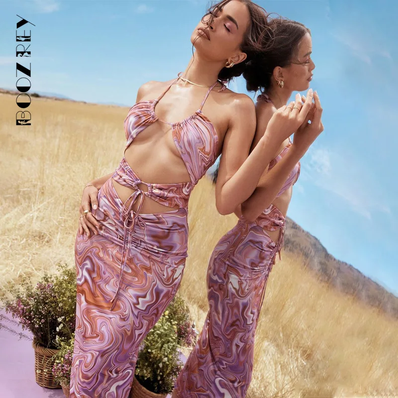 Женское пляжное облегающее платье BoozRey с лямкой на шее летняя пляжная одежда