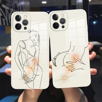 art line drawing abstract glass phone case for iphone 11 12 13 pro max xr x xs max 7 8 plus 12 13 mini white tempered glass case