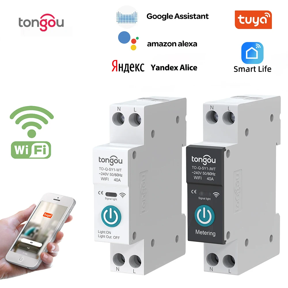 TUYA с измерением WIFI Smart Circuit Breaker 1P 63A din-рейка для умного дома беспроводной пульт
