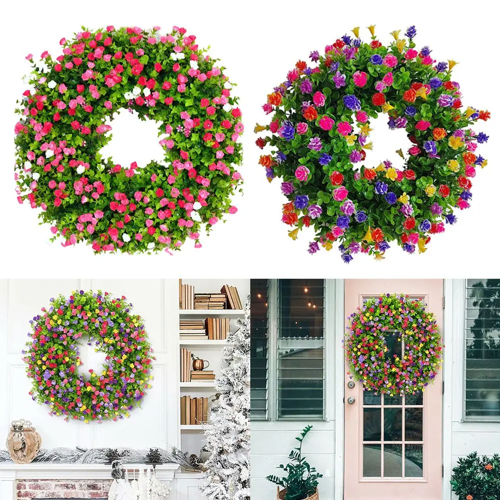 

35cm Colored Floral Wreath Hanging Decor Spring Summer Front Door Wreath Hanging Ornaments Artificial Flower Wreath Decoration