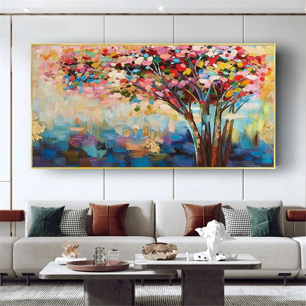 

Modern Abstract Tree Landscape Canvas Picture Handmade Gold Oil Painting Decor Wall Art Flip Chart For Living Room Home Cuadros