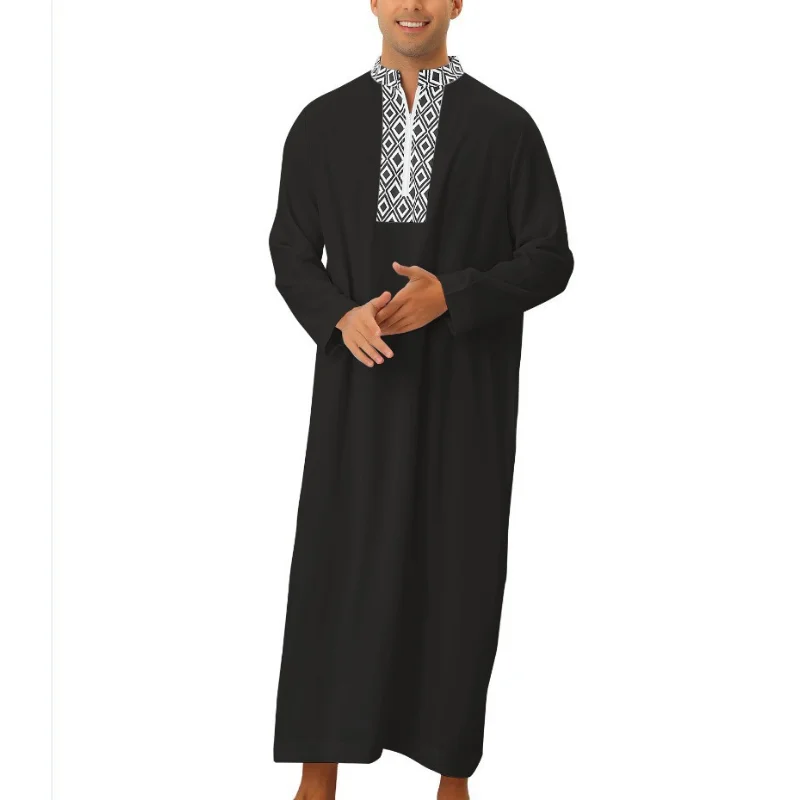Men's Loose Fitting Robe New Muslim Middle East Arab Dubai Malaysia Pocket Zippered Shirt