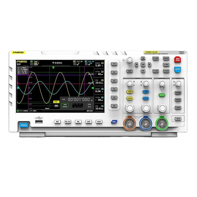 

FNIRSI 1014D Real Time Sample Rate 100MHz 2Channels 1GSa/s USB Host and Device Connectivity 7 Inch Digital Oscilloscope