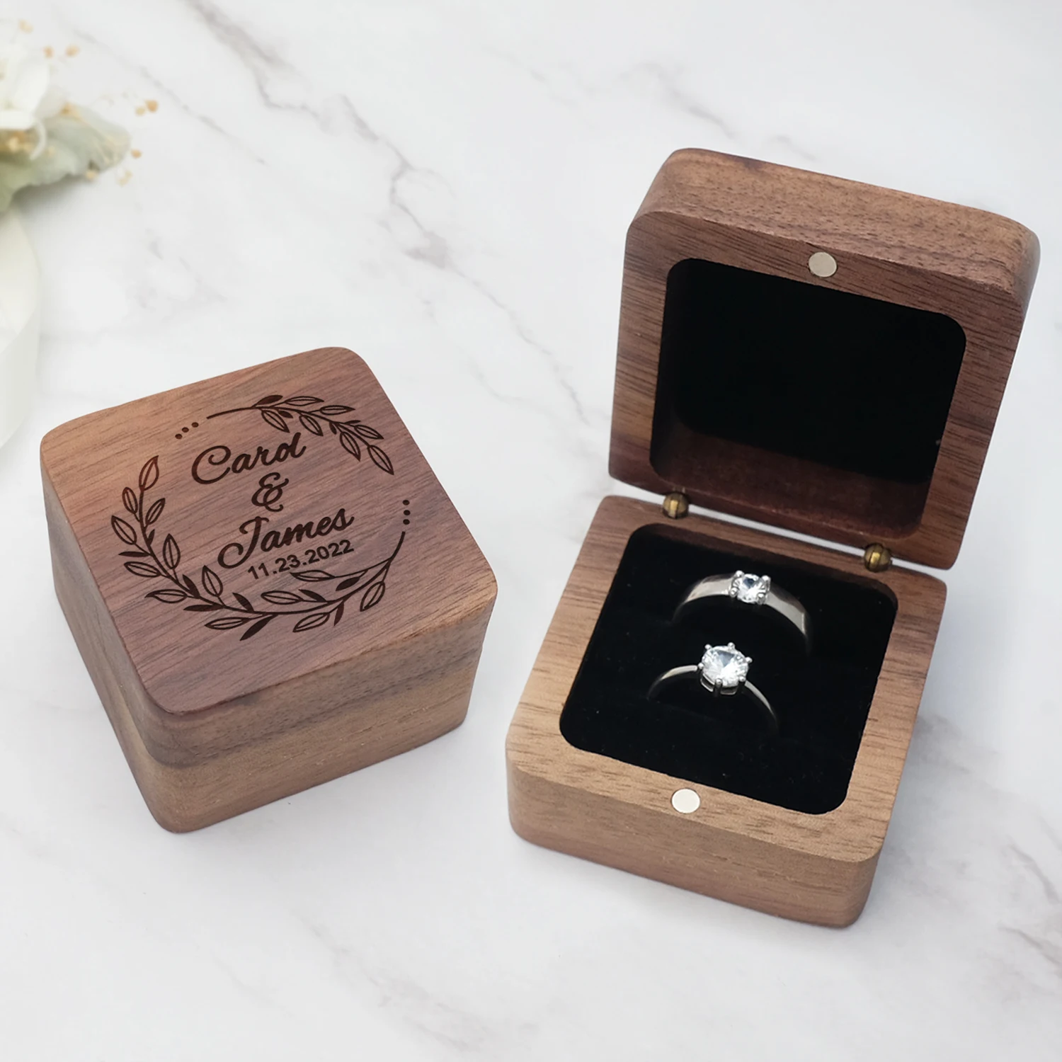 

Personalized Wedding Ring Box Custom Ring Bearer Box Engagement Ring Holder Engraved Wood Jewelry Storage Box Rustic Wedding
