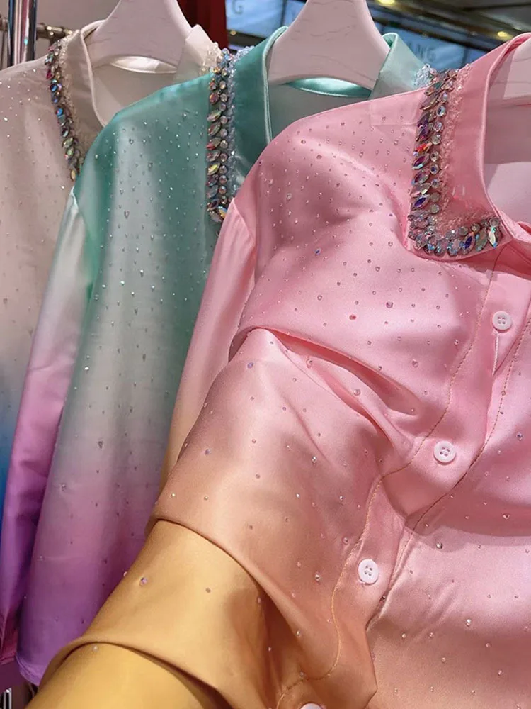 Модная градиентная блузка из мерсеризованного хлопка модель 2024 года Весенняя