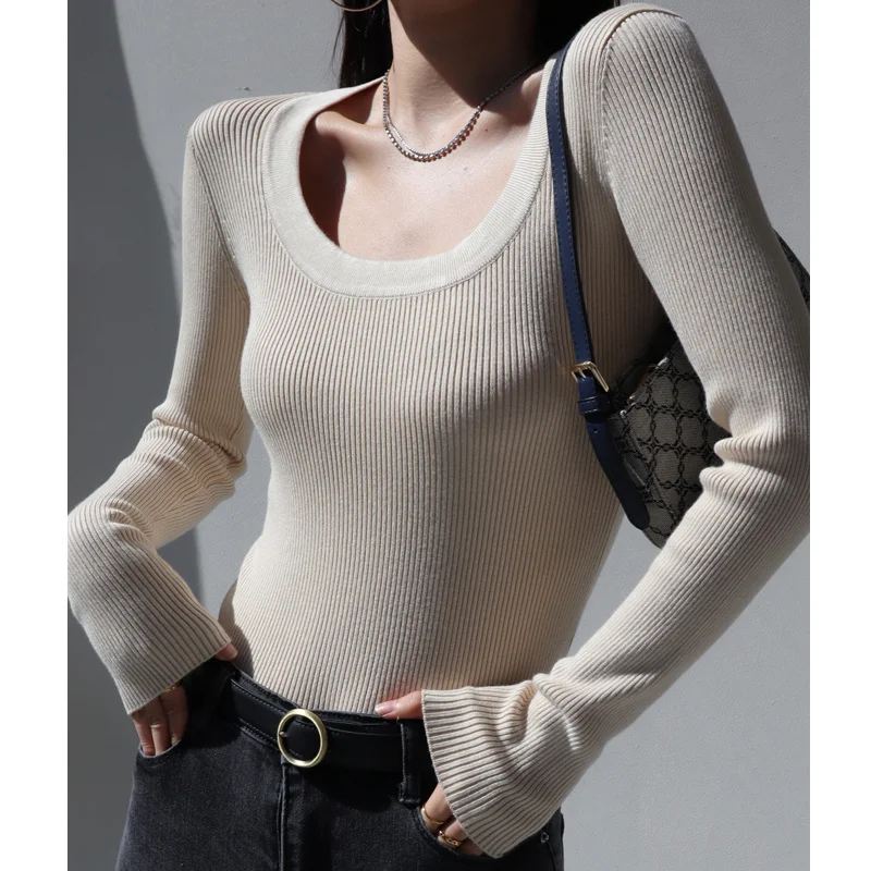 

TVVOVVINSpring And Autumn Fashion Casual Style Sexy Solid Color Slim Knit Sweater Retro Stretch Long Sleeve Female JDL4