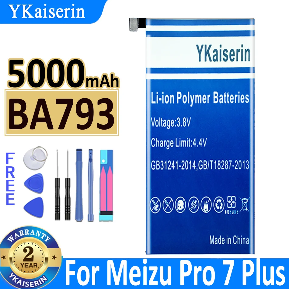 

Высококачественный аккумулятор ykaisсеребрин BA793 5000 мАч, аккумулятор для Meizu Pro 7 Plus 7 Plus M793Q M793M M793H мобильный телефон