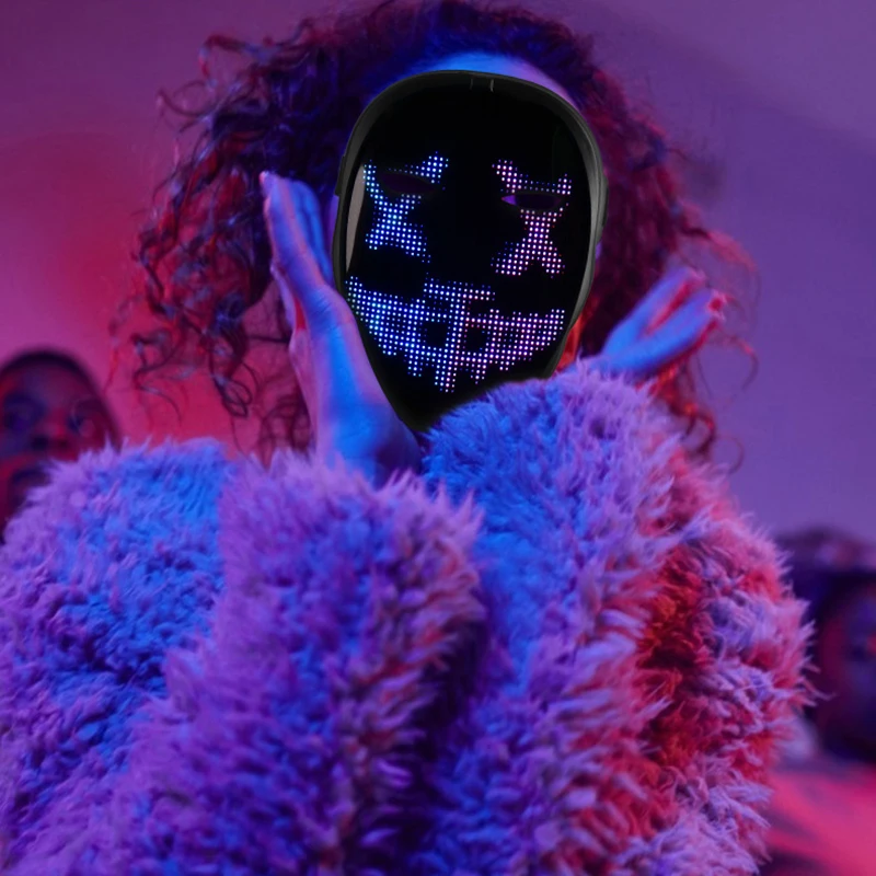

Halloween Full-Color LED Face-Changing Glowing Mask APP Control DIY Shining Mask For Ball Festival DJ Party Christmas Mask
