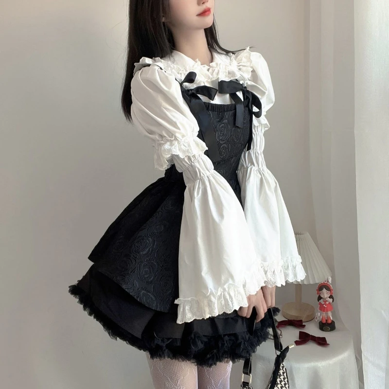 2022 New Removable Flare Sleeves Shirts White Ruffle Women Gothic Fairy Aesthetic Doll Collar Tops Y2K Harajuku Lolita Blouses