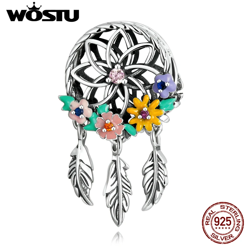 

WOSTU 925 Sterling Silver Garland Dreamcatcher Flower Charm Bead Pendant Fit Original Bracelet Necklace For Women Jewelry CTC589