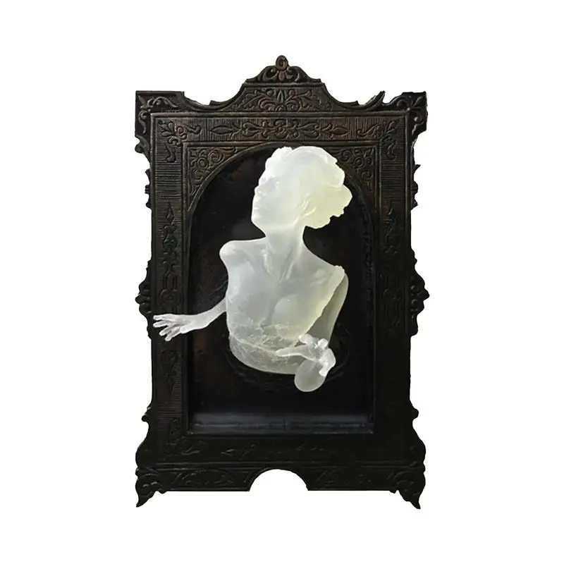 

Halloween Decoration Ornaments Ghost In The Mirror Wall Mirror Frame Pendant Luminous Scary Mirror Ghost Realistic Sculpture