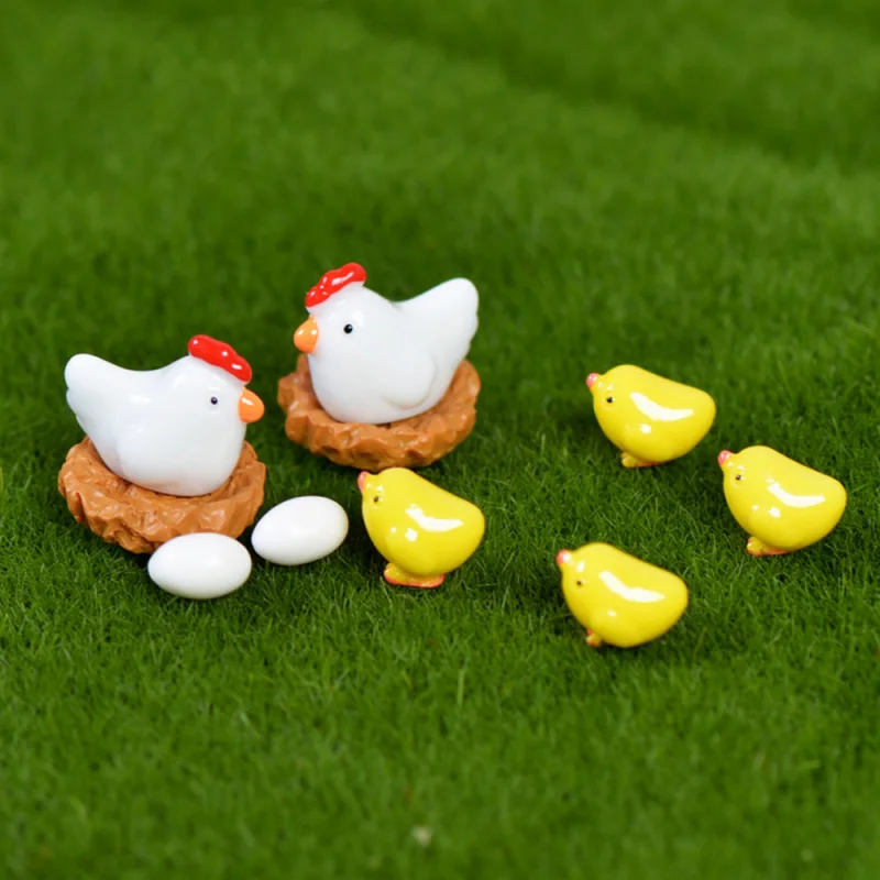 12Pcs Mix Chicken Chick Egg Nest Figurine Miniatures Home Decoration Ornament Garden Decor for Home Easter Decoration images - 6