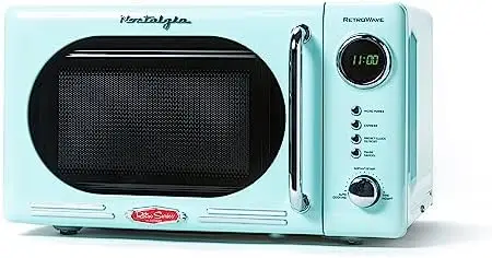 

Retro Compact Countertop Microwave Oven, 0.7 Cu. Ft. 700-Watts with LED Digital Display, Child Lock, Easy Clean Interior, Aqua