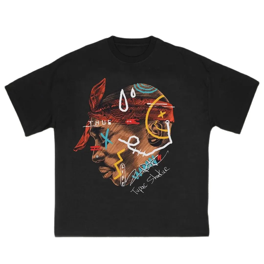 

2023 Tops T Shirt New Printed Letters Figure Men's Short Sleeved Street Sport Casual Loose Cotton Summer Fashion Design Clothes