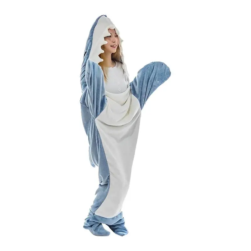 

Super Soft Cozy Flannel Wearable Blanket Hoodie Shark Blanket Sleeping Bag for Women Men Movie Night Shark Cosplay Gifts