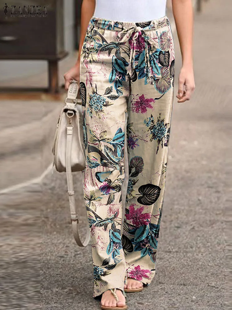 Осенние повседневные свободные брюки 2024 ZANZEA богемные женские с цветочным