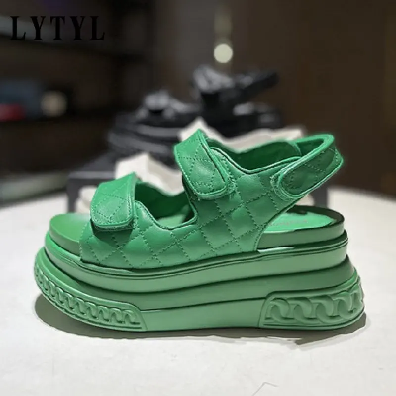 

Retro Sandal Women Summer New Green Roman Sandal Women Thick Soles Versatile Height Casual Loose Cake Shoes A2-34
