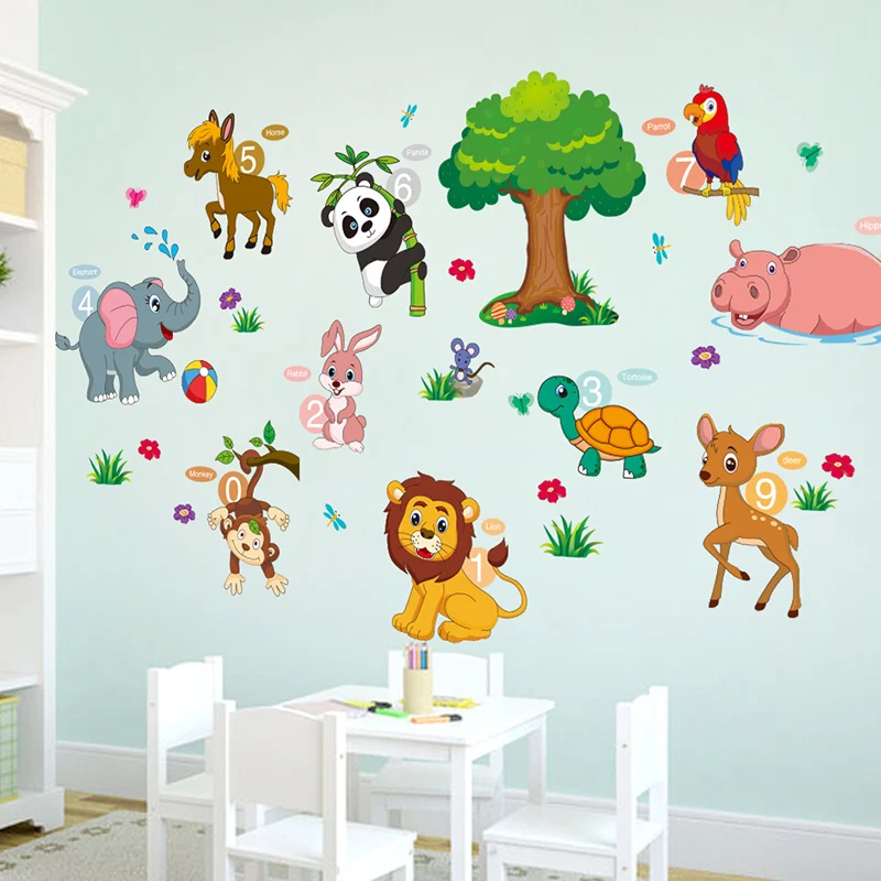 

[SHIJUEHEZI] Animals Wall Stickers DIY Cartoon Tree Mural Decals for Kids Rooms Baby Bedroom Children Nursery Home Decoration