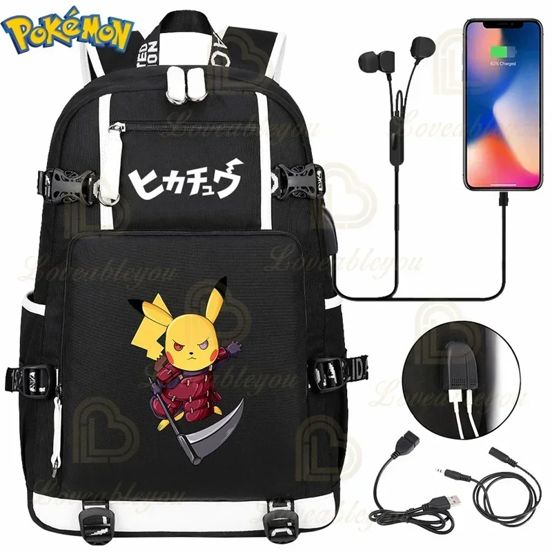 Фото Рюкзак Bulbasaur Pikachu, школьный рюкзак с USB для детей, канцелярские принадлежности для учебы, основные аниме-фигурки, сумки для книг, Mochila, подарок №3