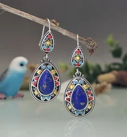 retro color separation green gold natural stone earrings pine stone blue inlaid stone earrings are suitable for womens parties