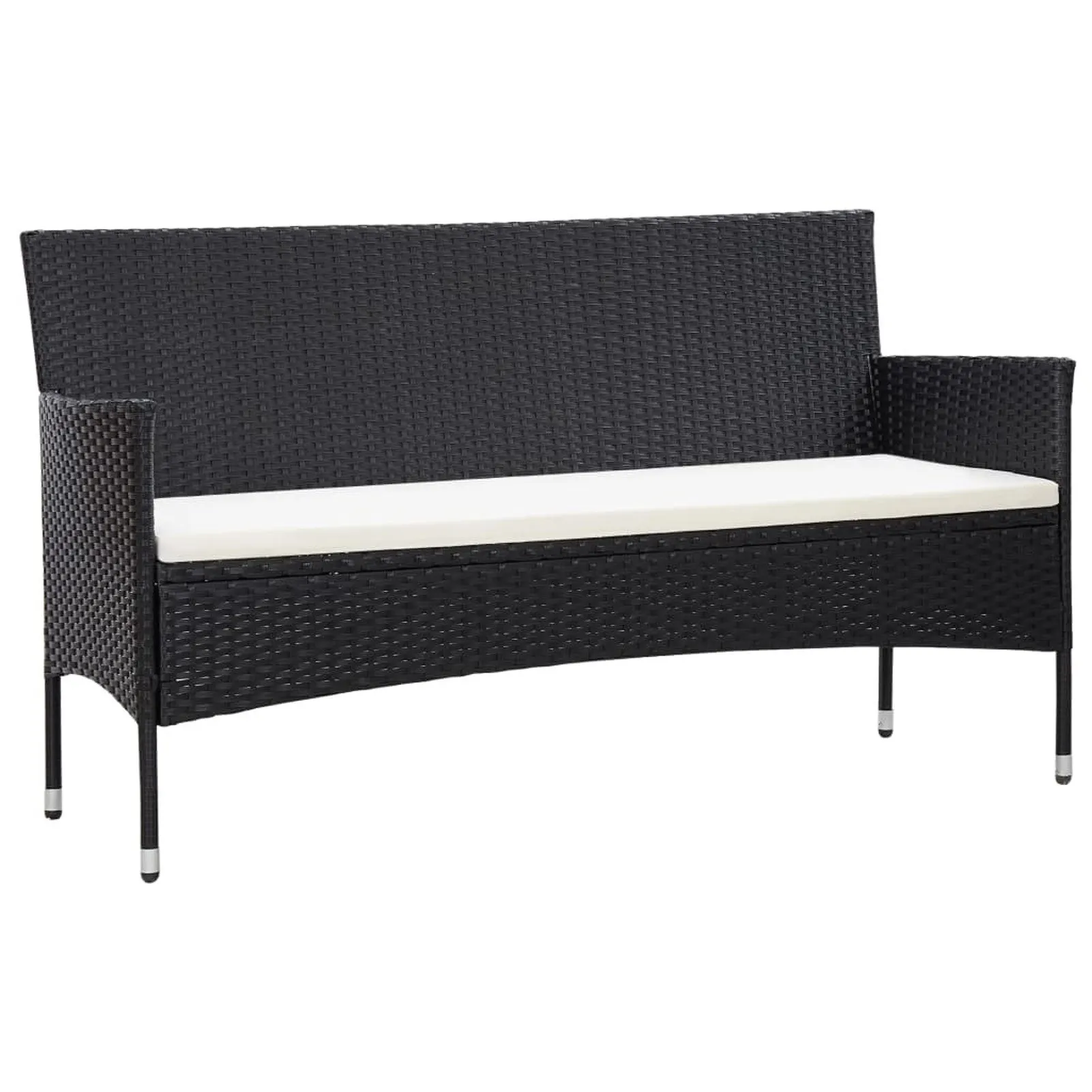 

3-Seater Garden Sofa with Cushions Black Poly Rattan