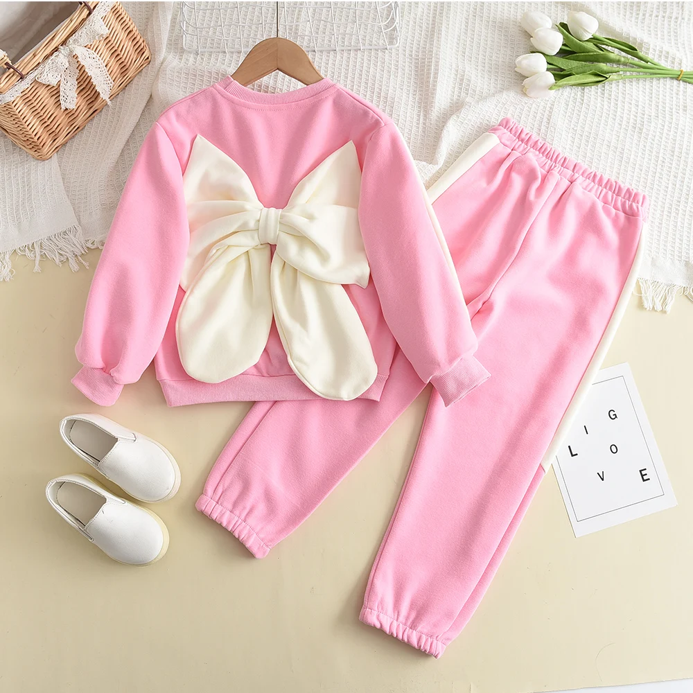 

Menoea/весенне-осенний комплект одежды для девочек, повседневные комплекты из кроличья Толстовка и штанов Спортивная одежда для девочек костюм с толстовкой с большим бантом