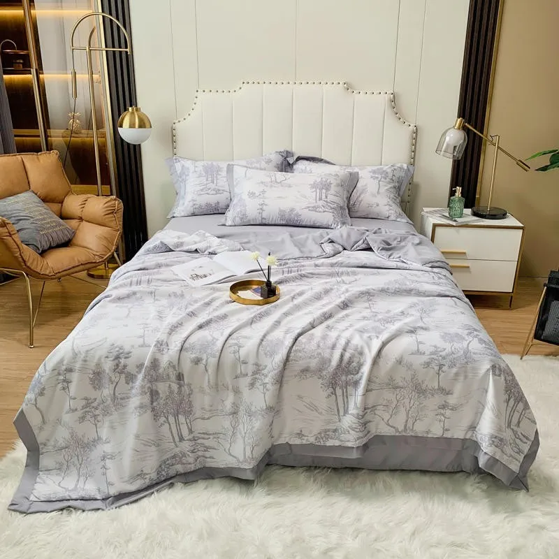 

Satin Silk Summer Comforter with Filler Ultra Soft Microfiber Forest Trees painting Bedspread Bed Cover Bed sheet Pillowcases